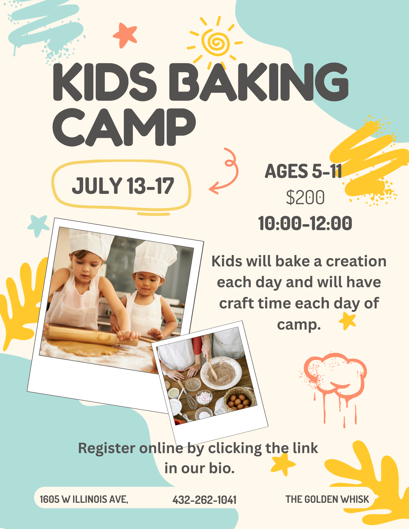 July 13-17 Summer Baking Camp Ages 5-11 (1:00 session)