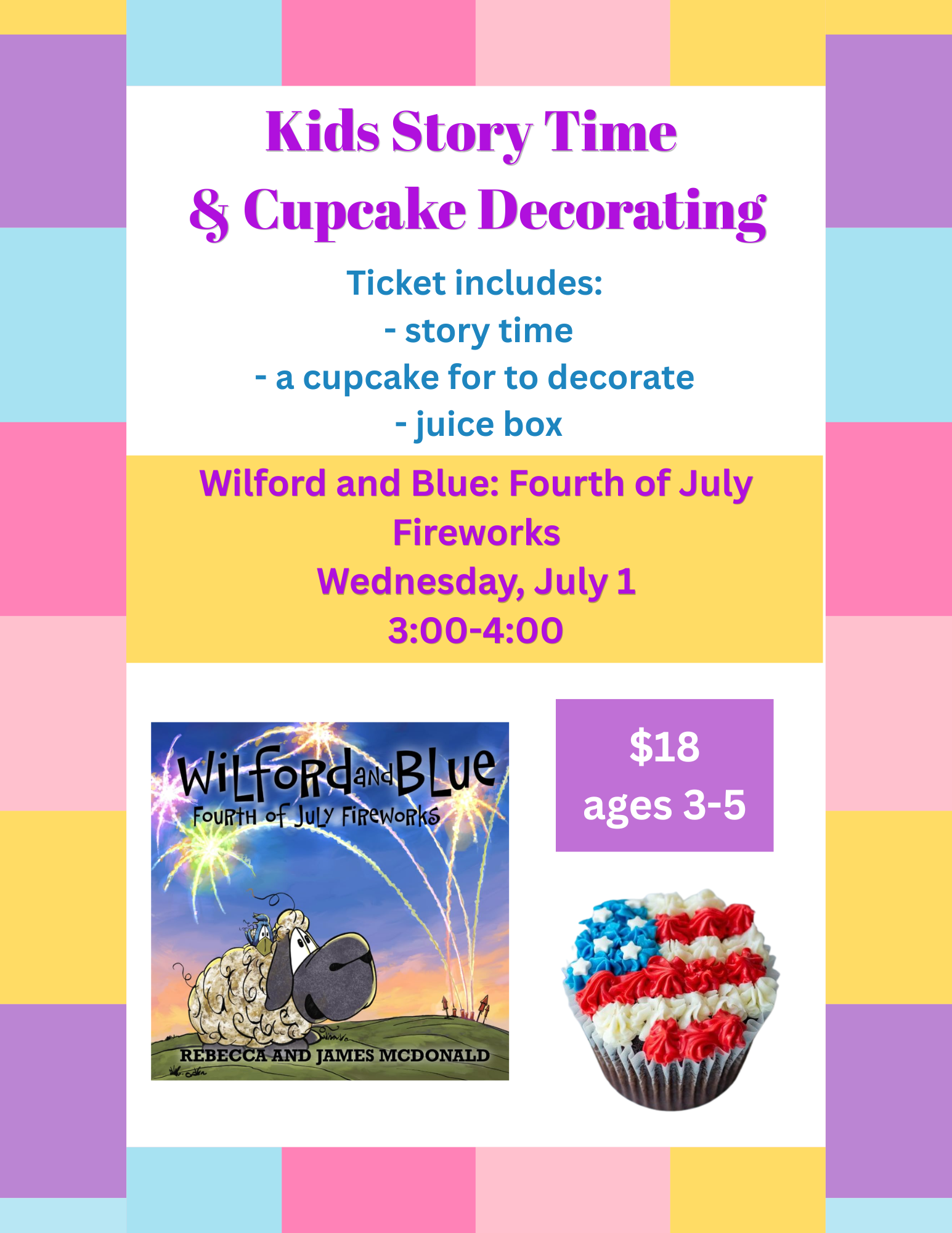 Storytime and Cupcake Decorating - July 1 Wilford and Blue Fourth of July